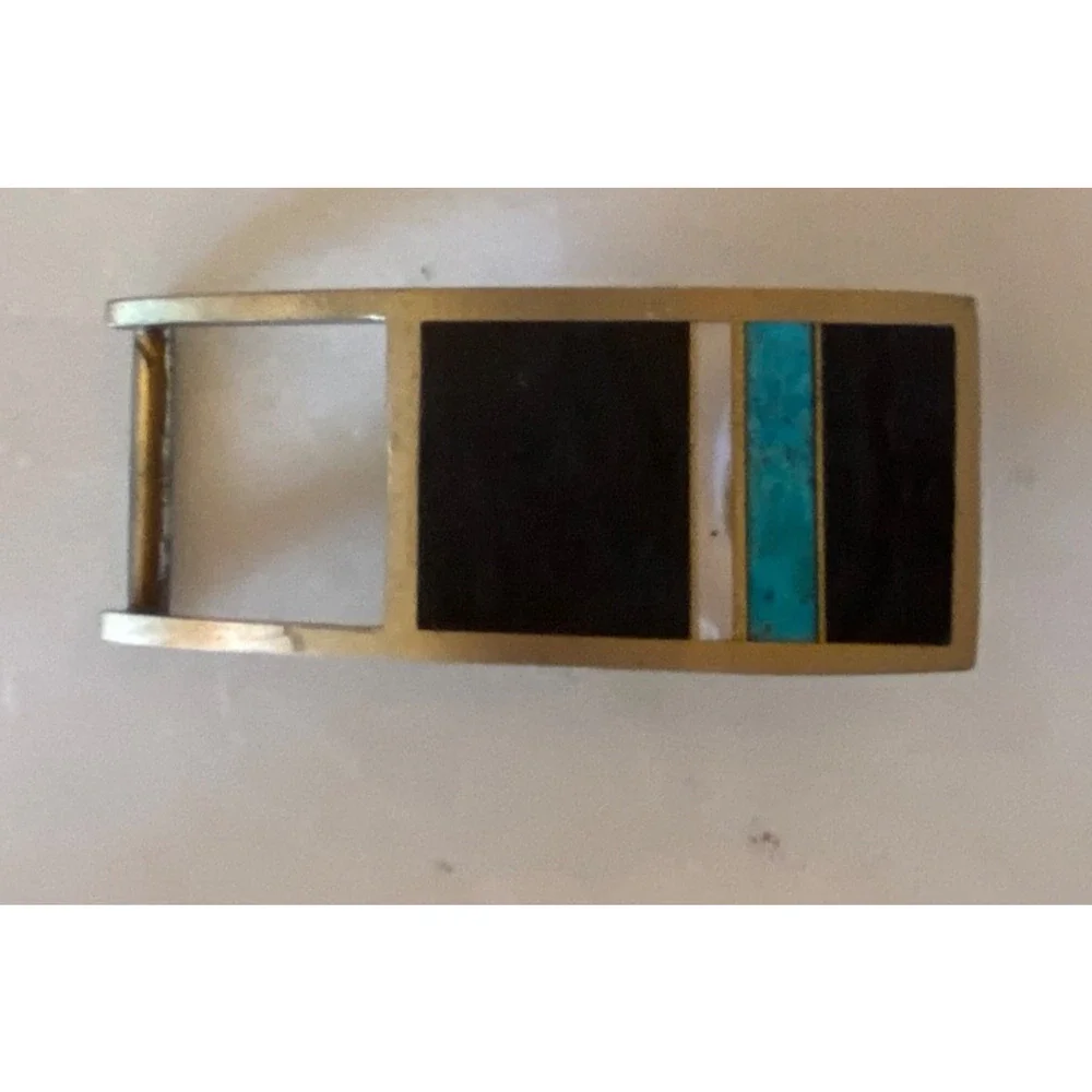 MIKE ROGERS Artist Custom Belt Buckle Albuquerque, NM, Vintage Brass Turquoise